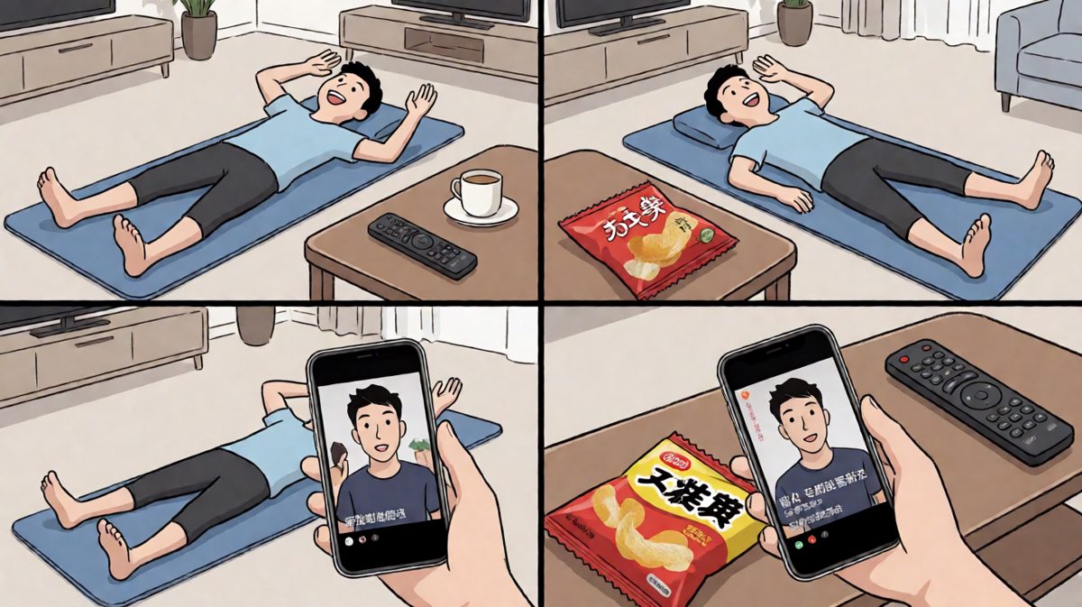 累到极限，手机和薯片正在呼唤他。