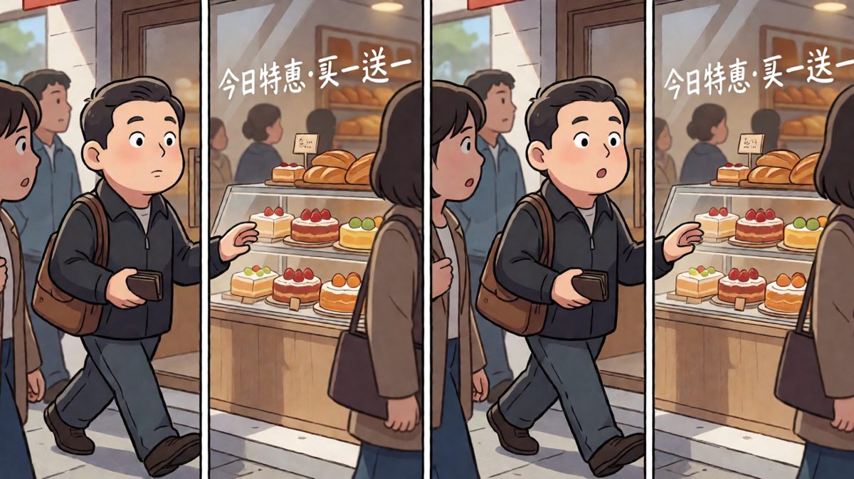 路过面包店，理智与食欲展开激烈斗争。