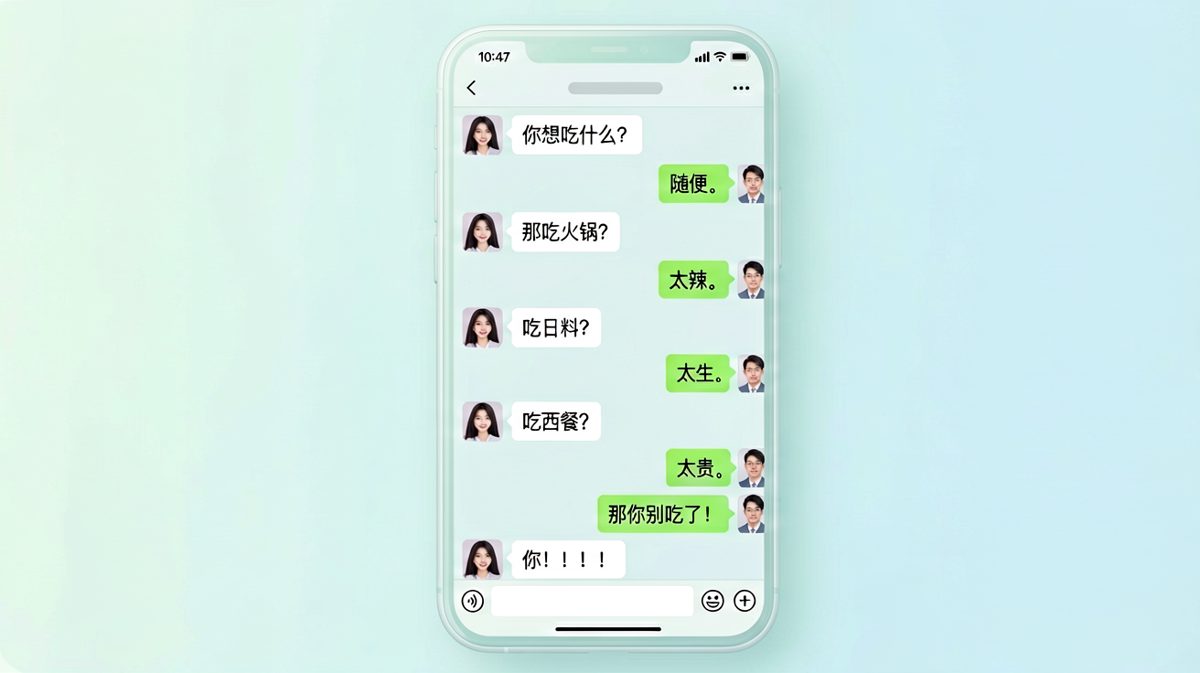 女生问想吃什么，男生一句'随便'引发连环暴击，最终气到爆发。