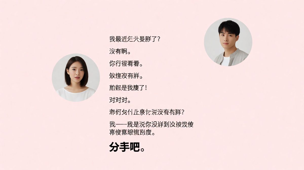 男生试图圆谎却越描越黑，最终触发分手关键词。