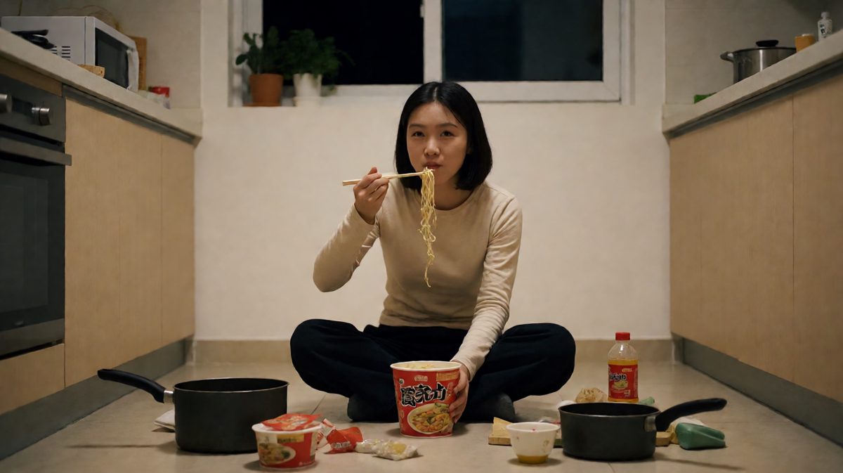 最后只能吃泡面凑合了…