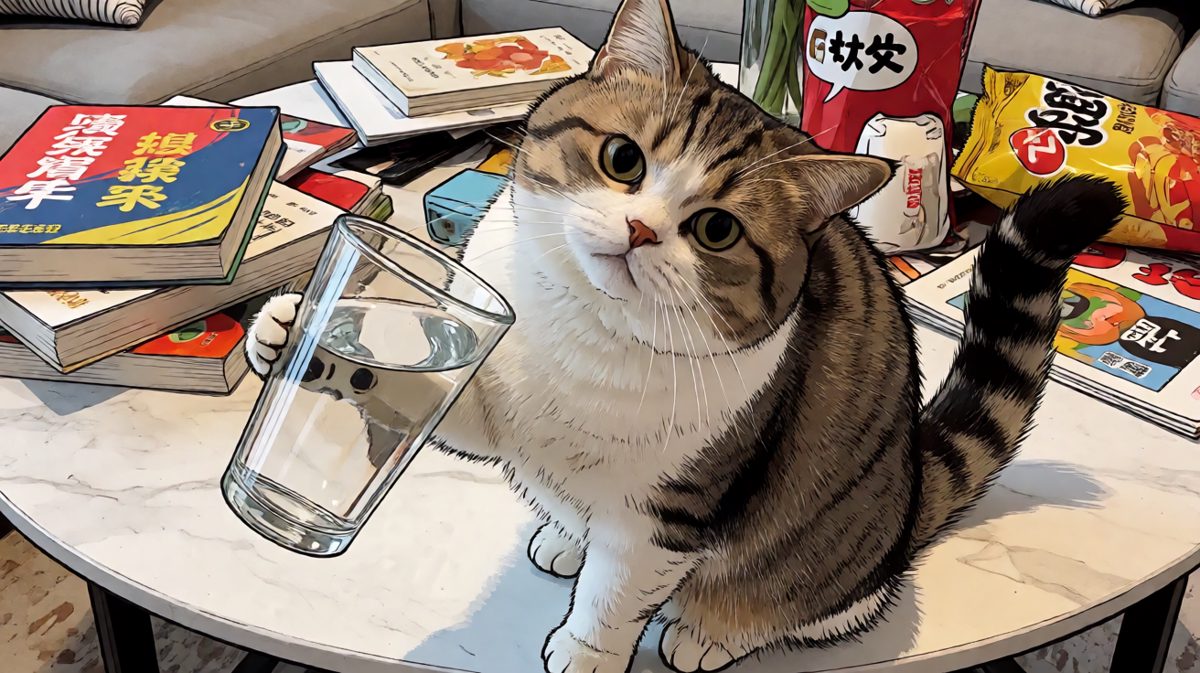 猫：我不是故意的，是杯子先动的手