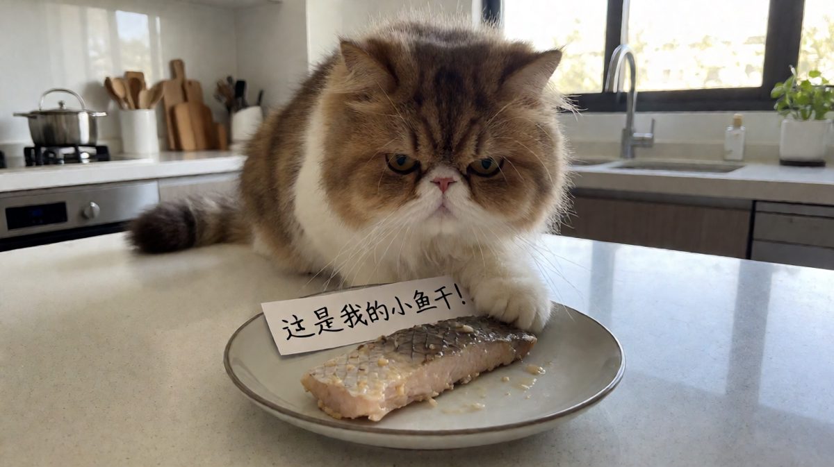 猫咪为了小鱼干而与两脚兽展开谈判。