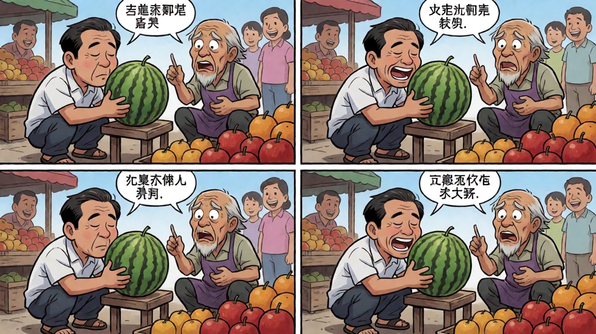 听音辨瓜，大叔拿出了奥运裁判级的认真