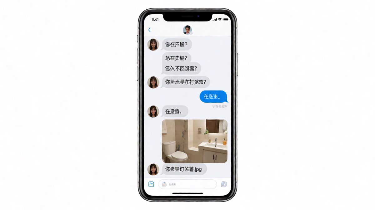 假装在洗澡，结果被一张空浴室照片当场揭穿