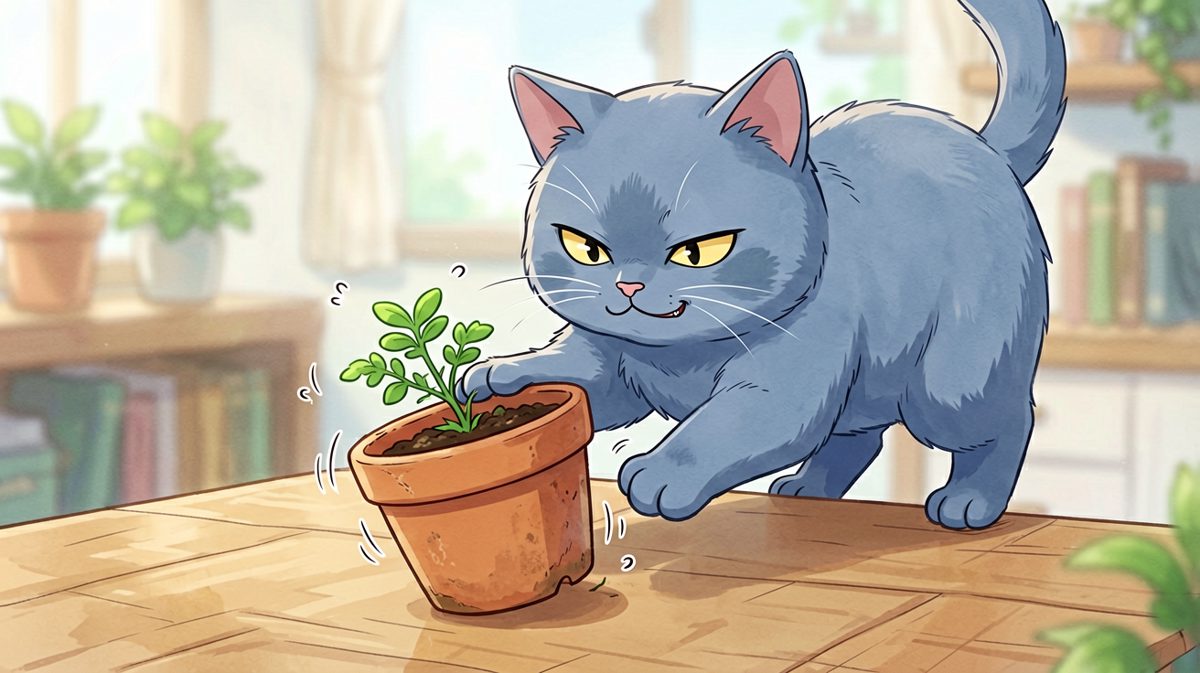 蓝猫：重力实验第三十七次，花盆胜算为零~