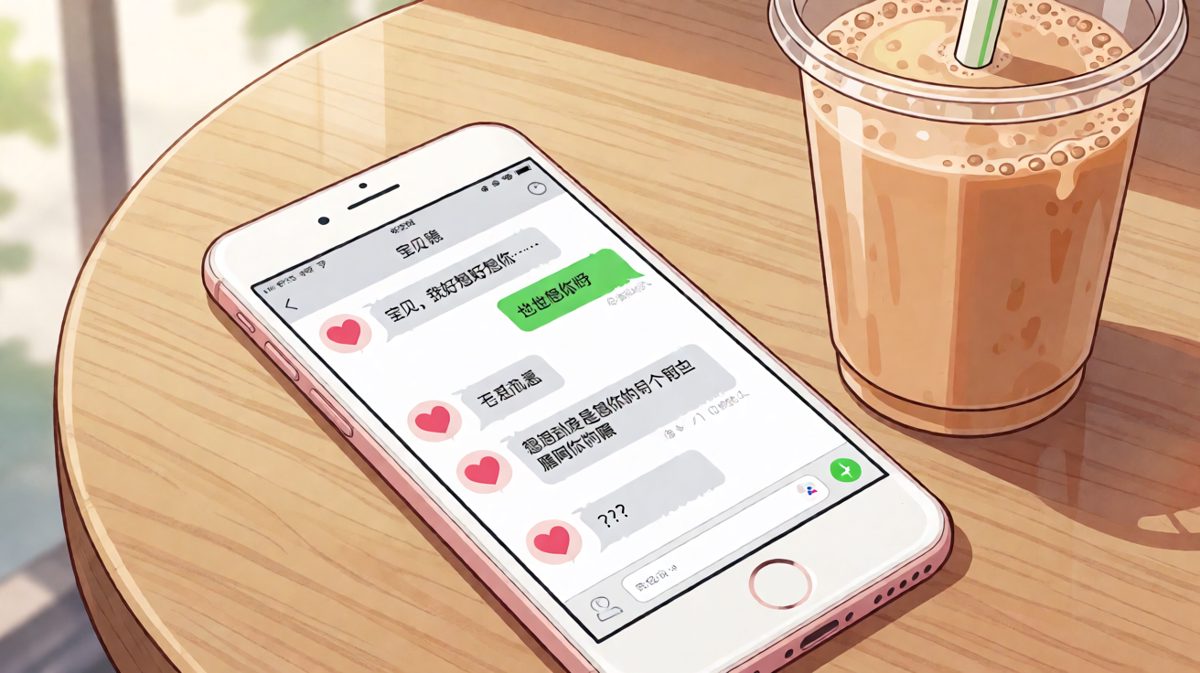 他说想她，结果想的是她的腿——因为奶茶在她那边。