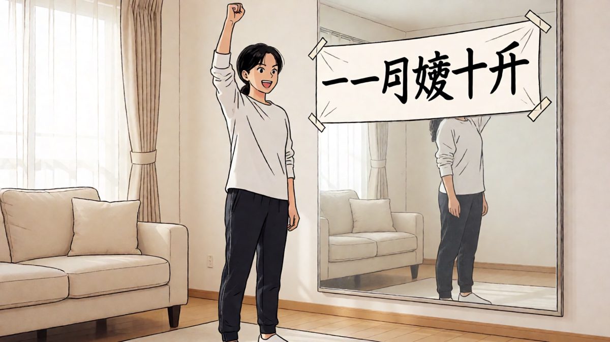 主人公对着镜子立下豪言壮语，发誓一个月瘦十斤。