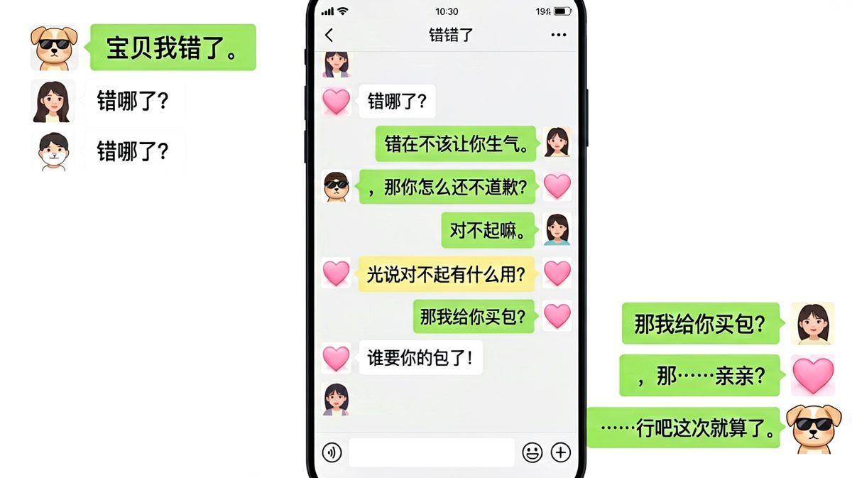 认怂流程的标准答案：先认错，再转移，最后撒娇。