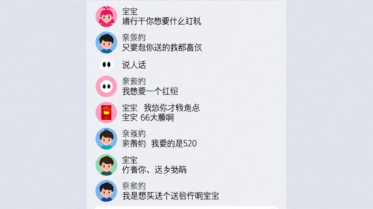 男生要红包结果被转了6块6，气不过说自己是想买520的东西送她，双向奔赴的笑点。