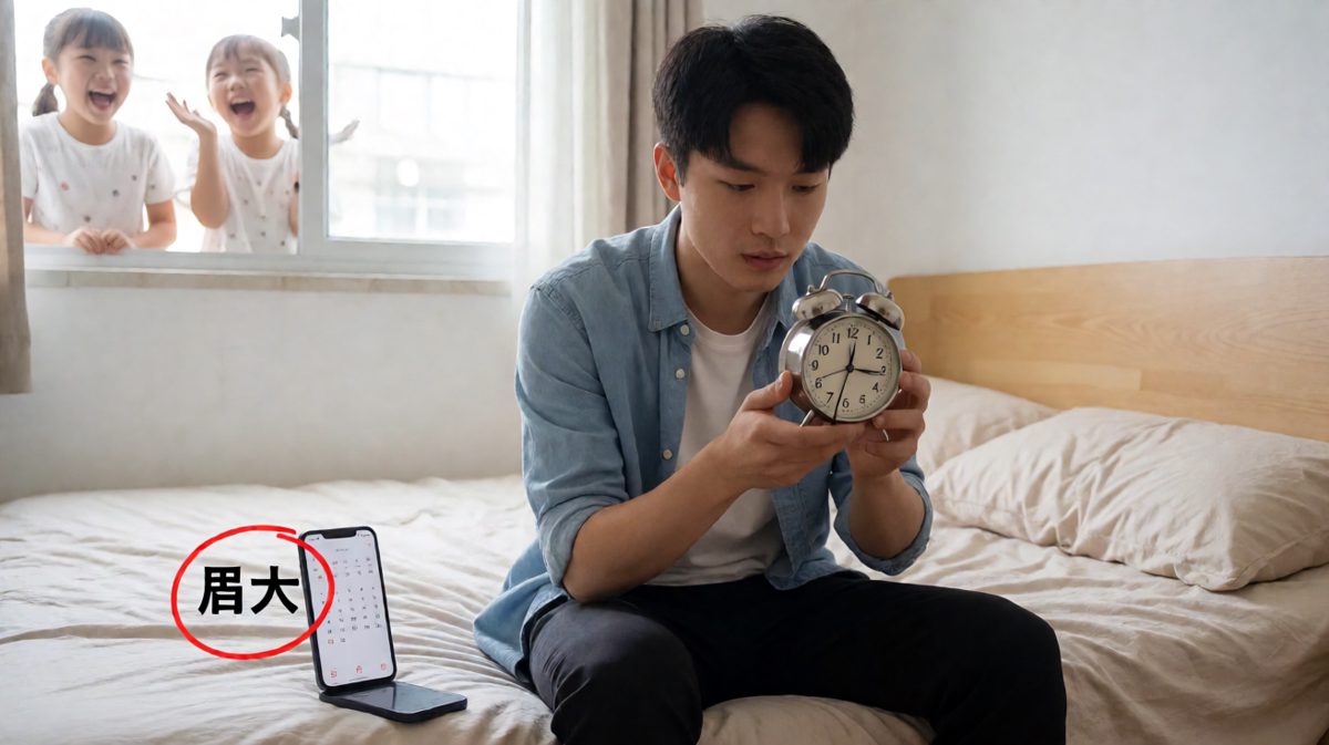 第四格：发现今天是周末，悲剧中的喜剧。