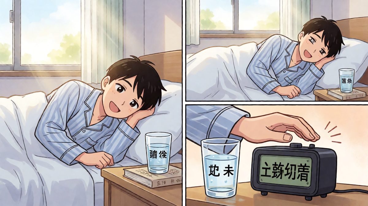 第一格：闹钟响起，轻松按掉继续睡