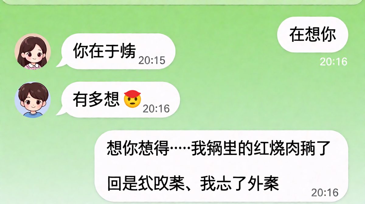 想我想得红烧肉都糊了——然后点了外卖