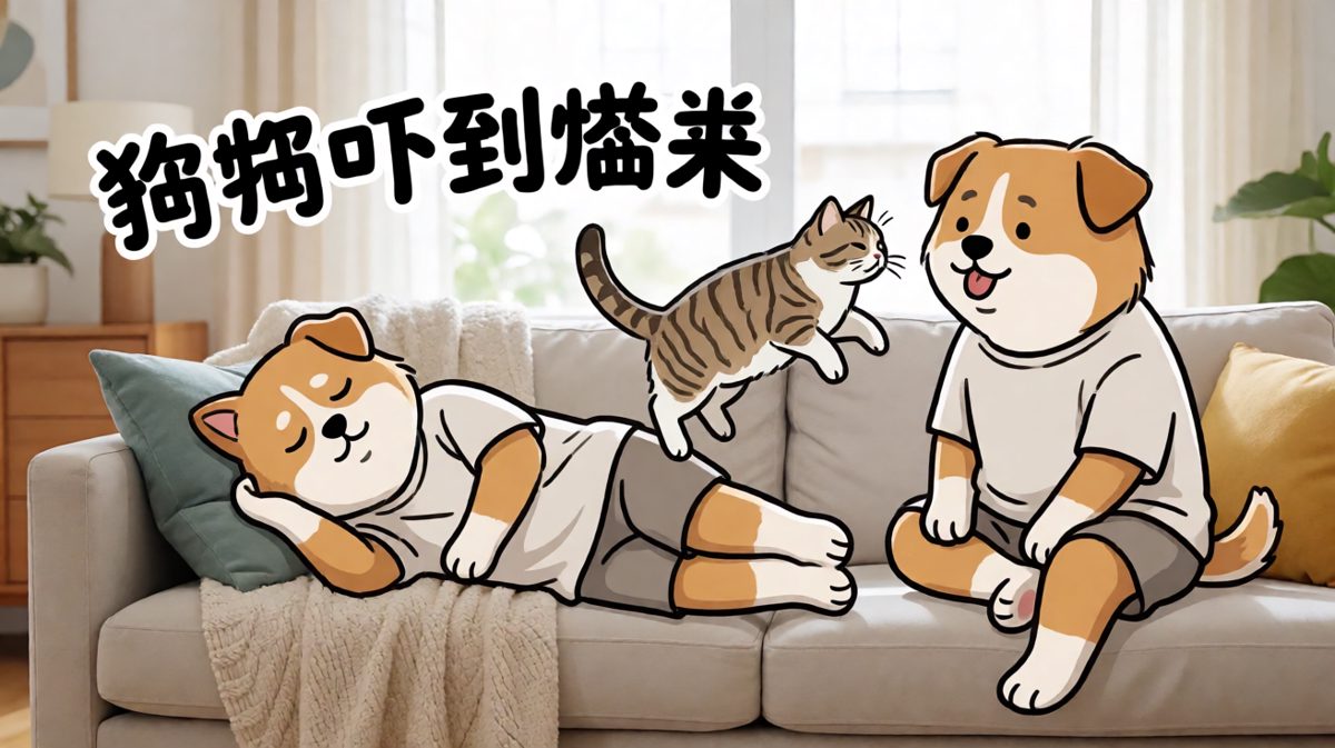 狗狗装睡骗猫，猫咪被吓一跳