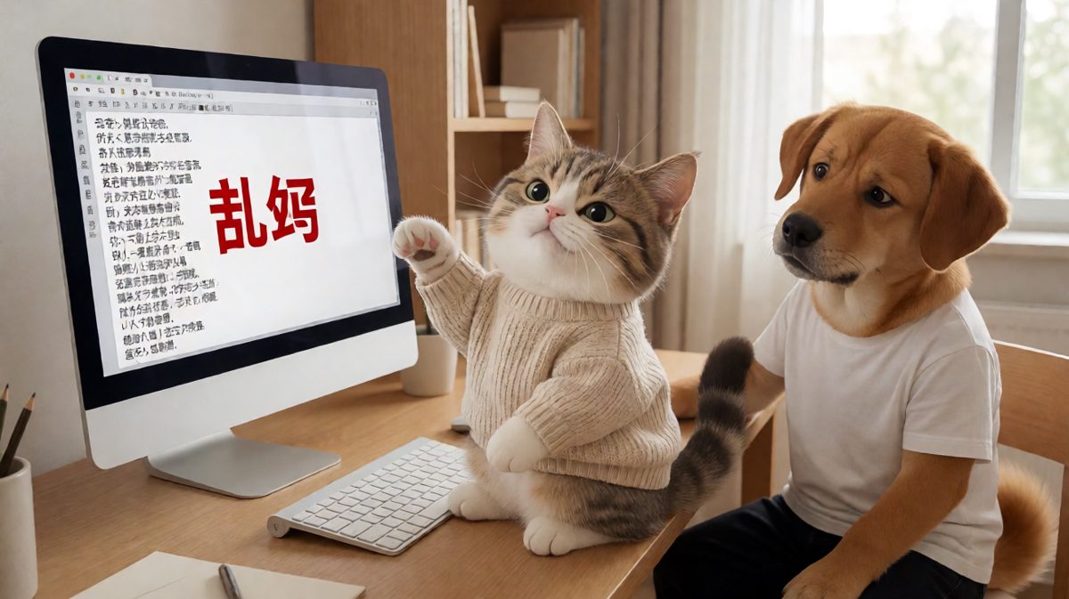 猫咪踩键盘，狗狗困惑看乱码