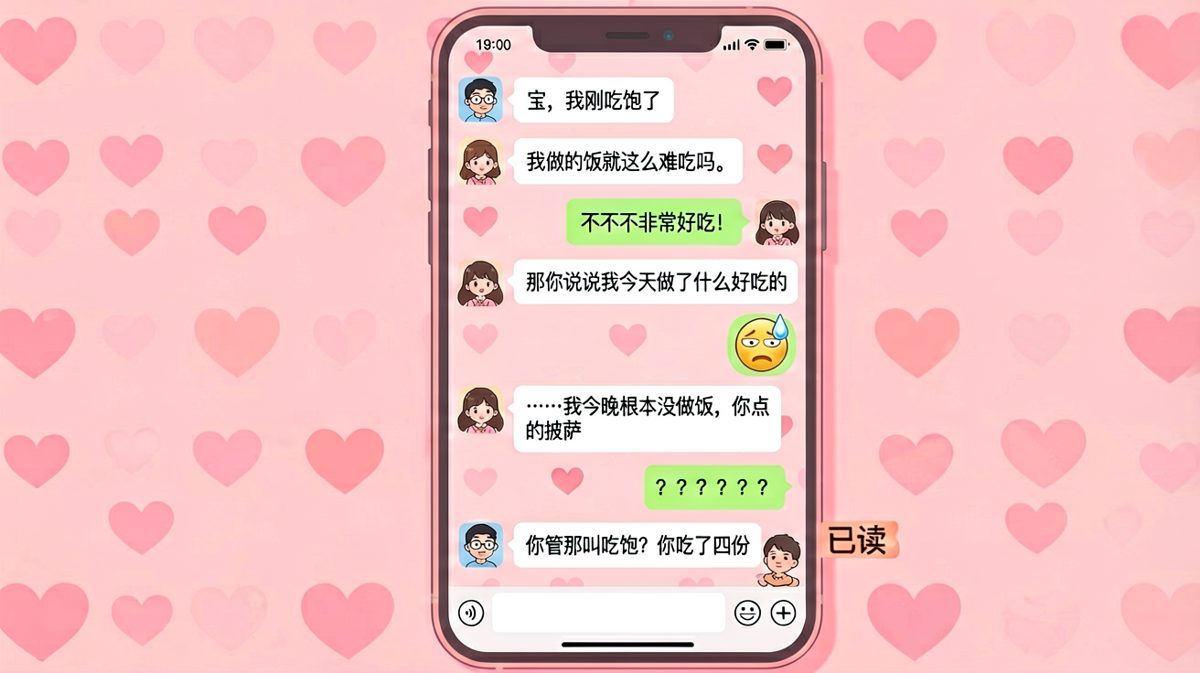 男生说吃饱了，结果发现自己吞了四份披萨还在硬撑