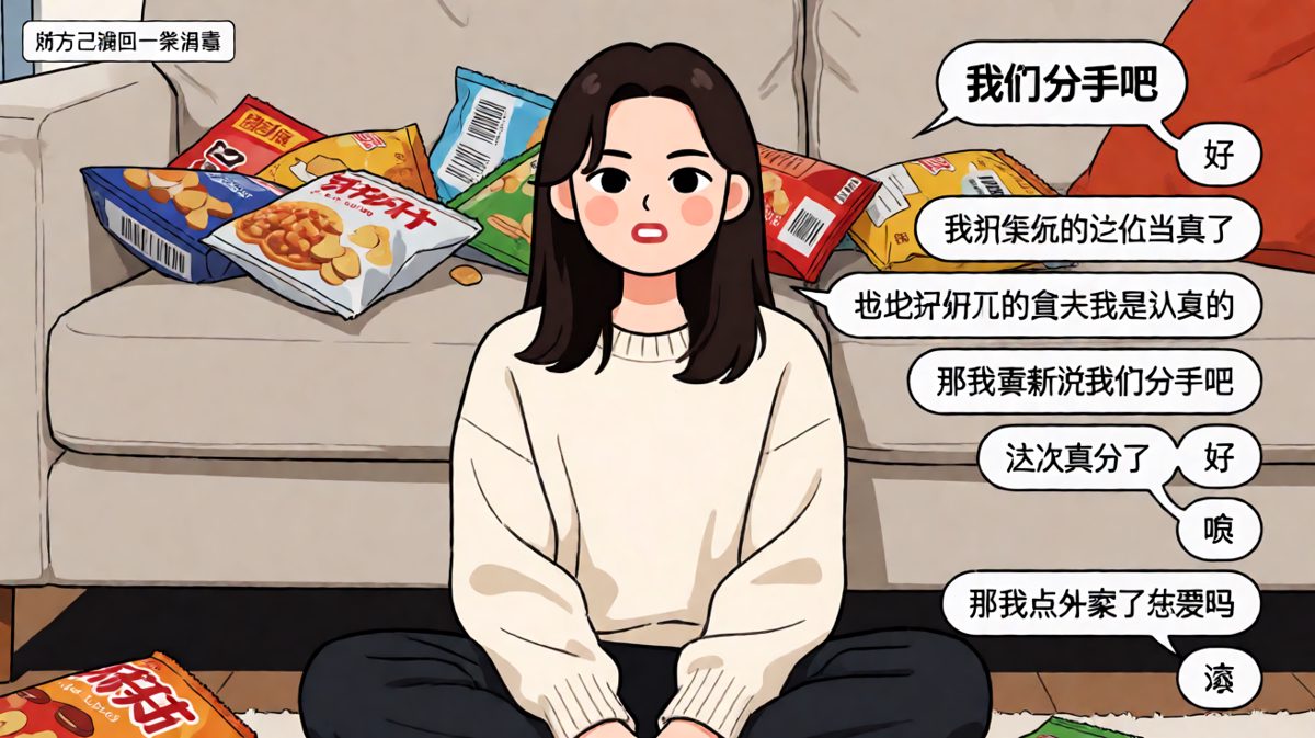 提了三次分手最后一次终于成功，结果还在商量外卖。