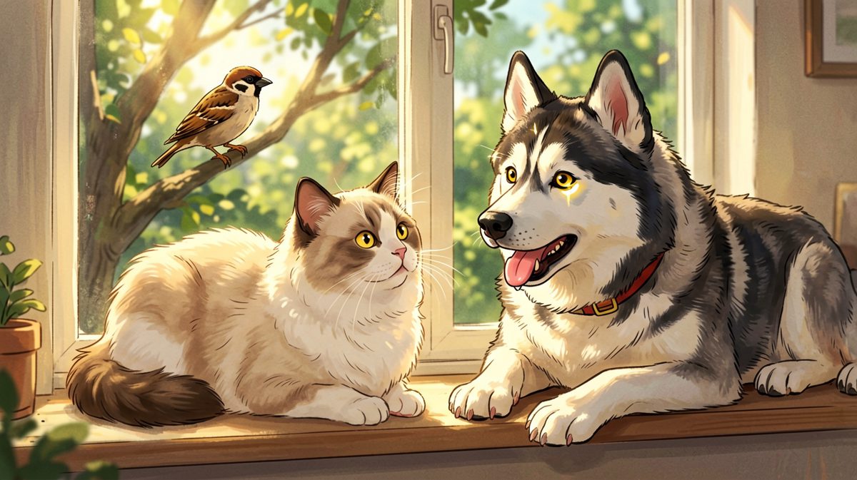 猫狗对视，一秒变战友。