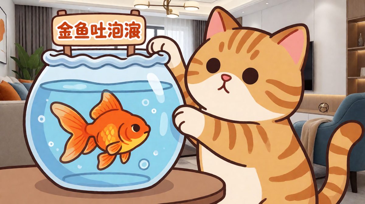猫：你瞅啥？再瞅试试？（金鱼：我在看傻子）