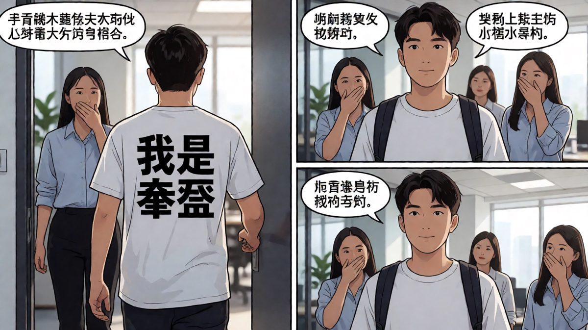 最尴尬的是，他根本没发现衣服穿反了。