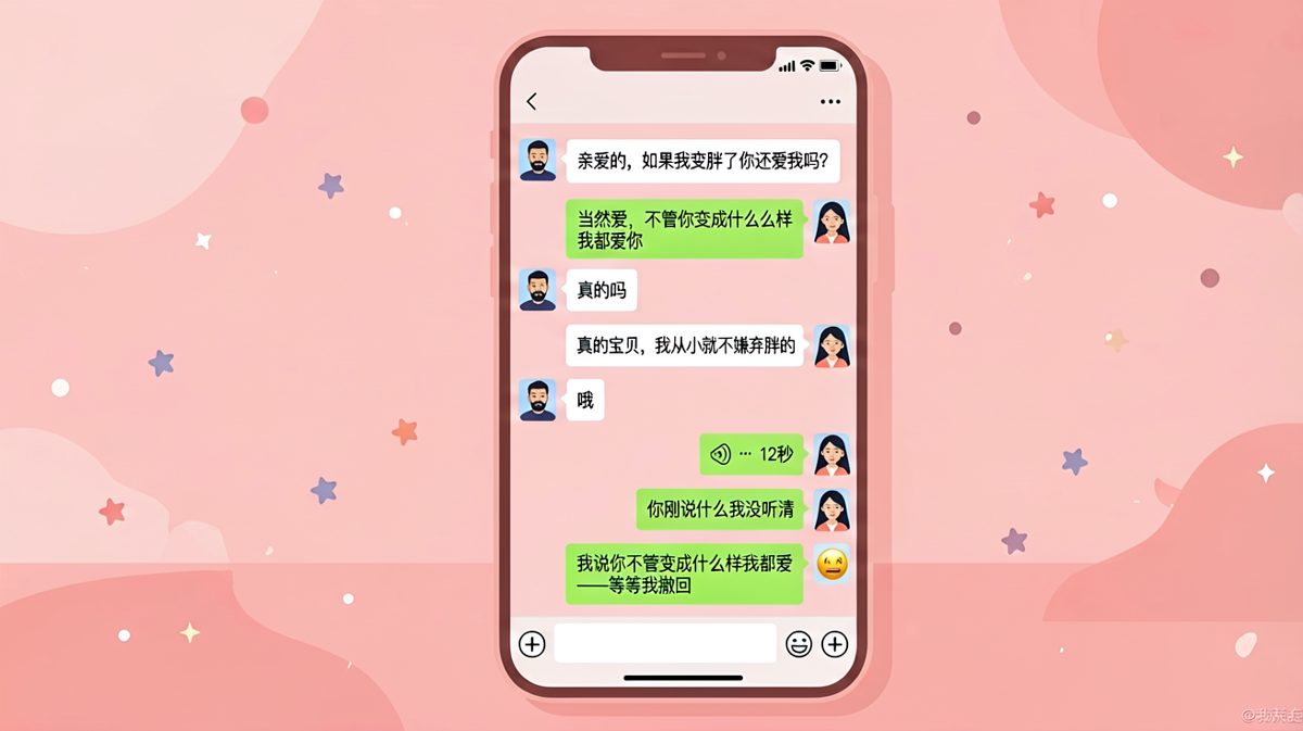 男生差点暴露'从小不嫌弃胖的'黑历史，紧急撤回仍晚一步。
