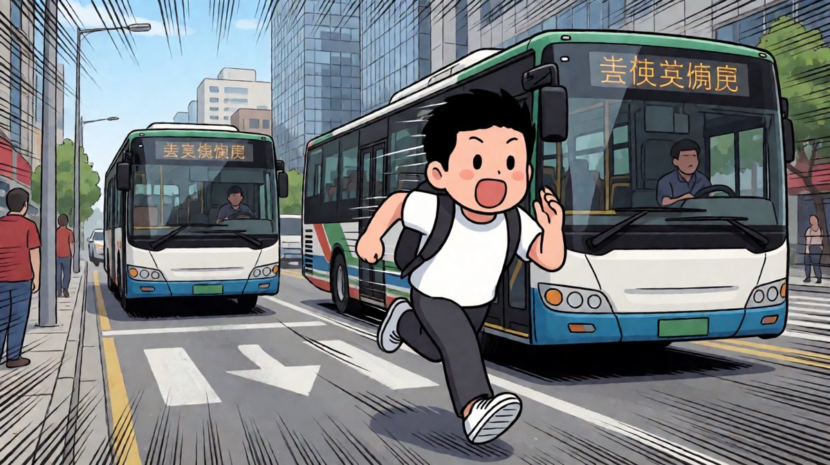 飞奔赶车，公交却缓缓离去
