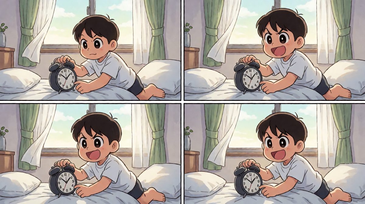 闹钟响起，主人公下定决心：今天开始减肥！