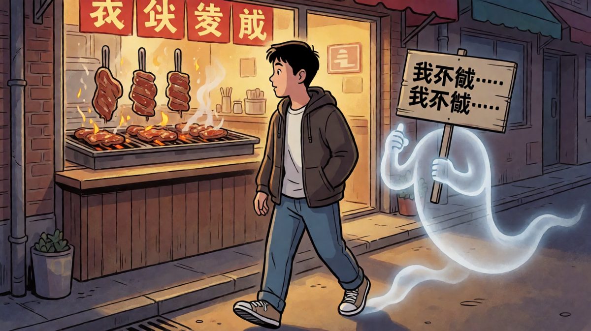 第二格：路过烧烤摊的瞬间崩塌