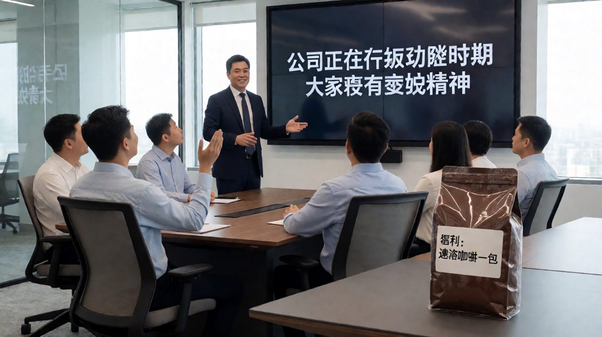 老板画大饼谈奉献，结果福利是包速溶咖啡