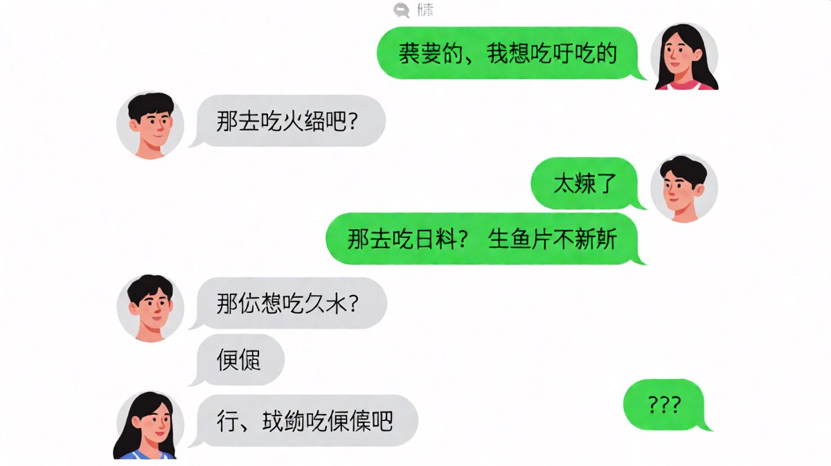 男生用魔法打败魔法，让女生的'随便'变成'随便吧'，笑死人不偿命。