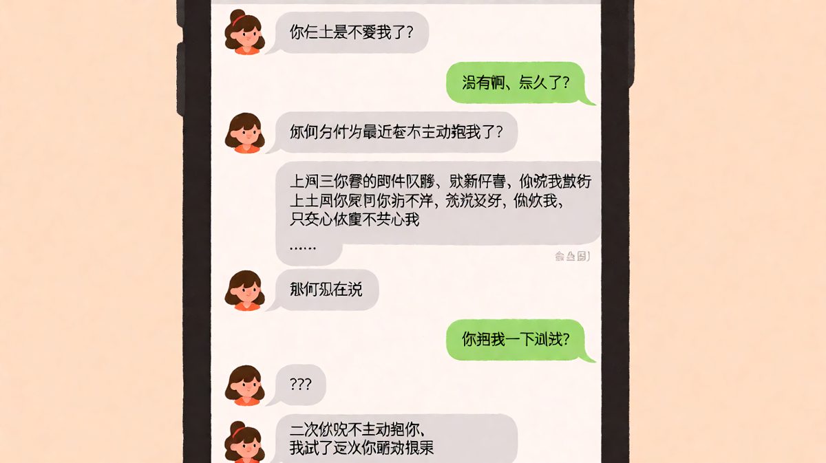 女生控诉男生不主动，男生还原真相，最后发现锅原来在女生自己那里。