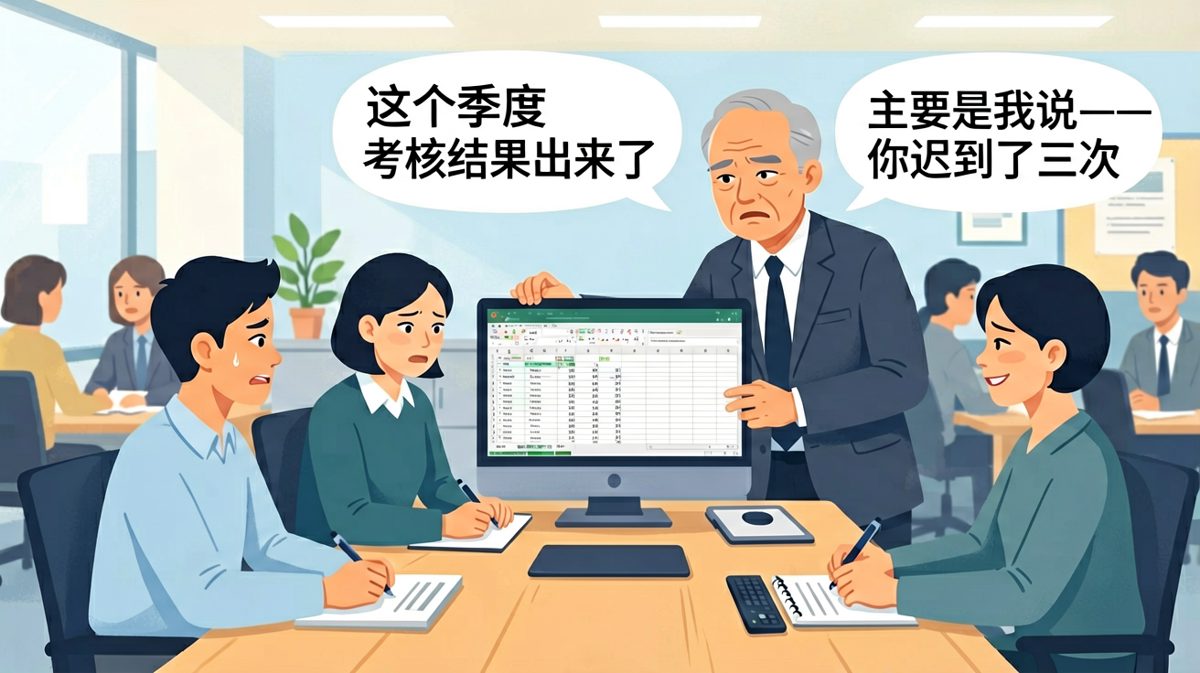 老板看似要通报绩效，实则只说迟到，员工瞬间放松