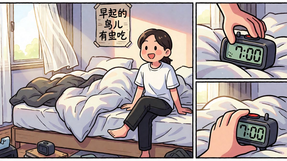 闹钟响起，与被子展开殊死搏斗
