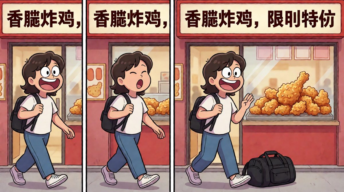 路过炸鸡店，意志力开始动摇