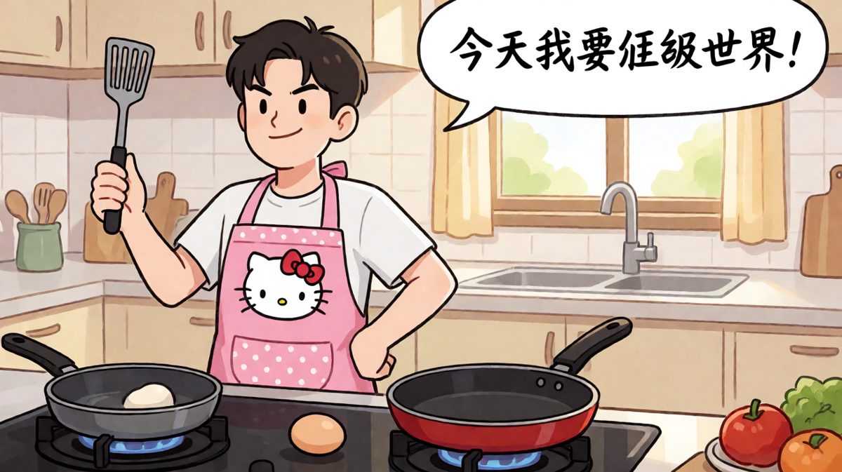 自信满满的厨房新手，准备大显身手