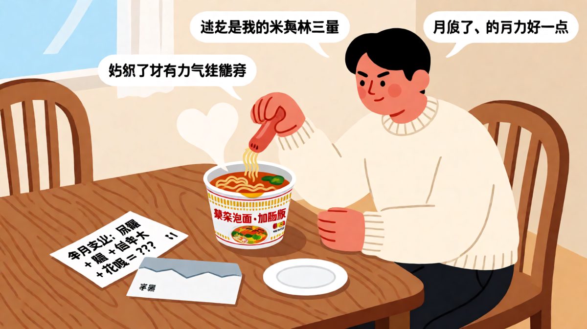 月底吃土也要仪式感，加根火腿肠就是豪华套餐
