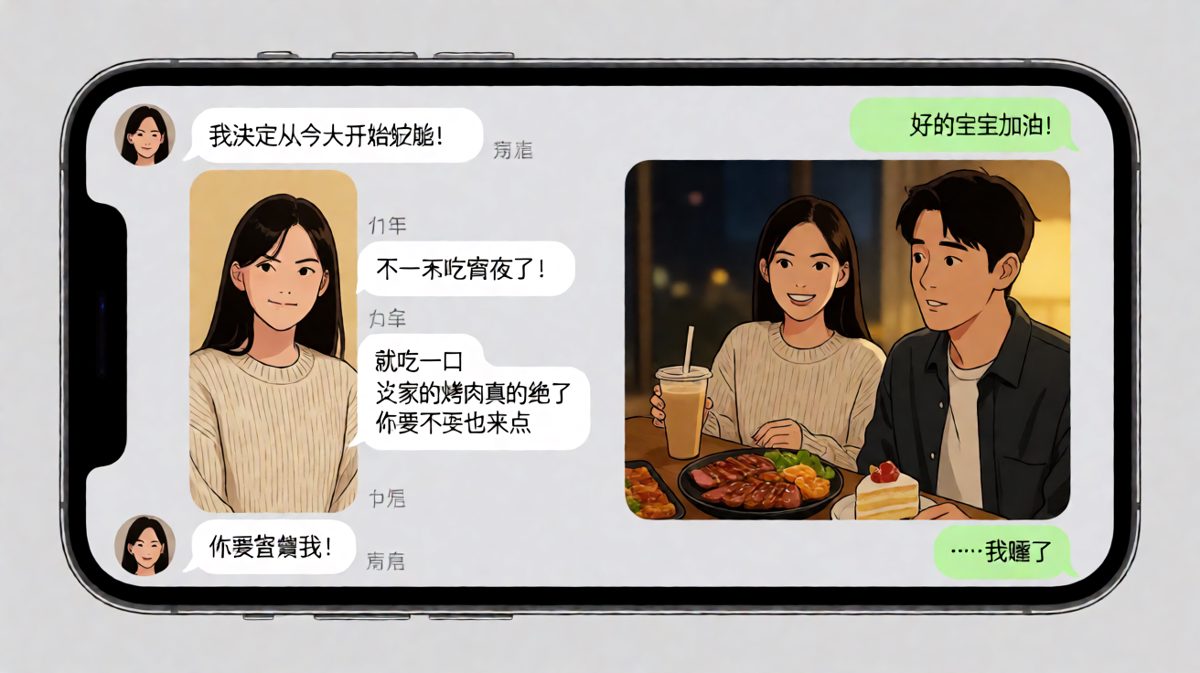 女生凌晨两点发的宵夜图，是对减肥宣言最响亮的耳光