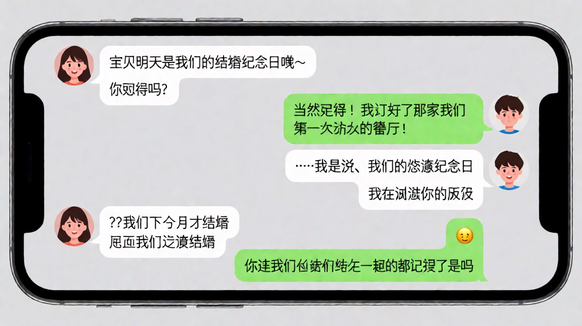 男生试图用"测试"来掩盖自己连纪念日都记错的尴尬