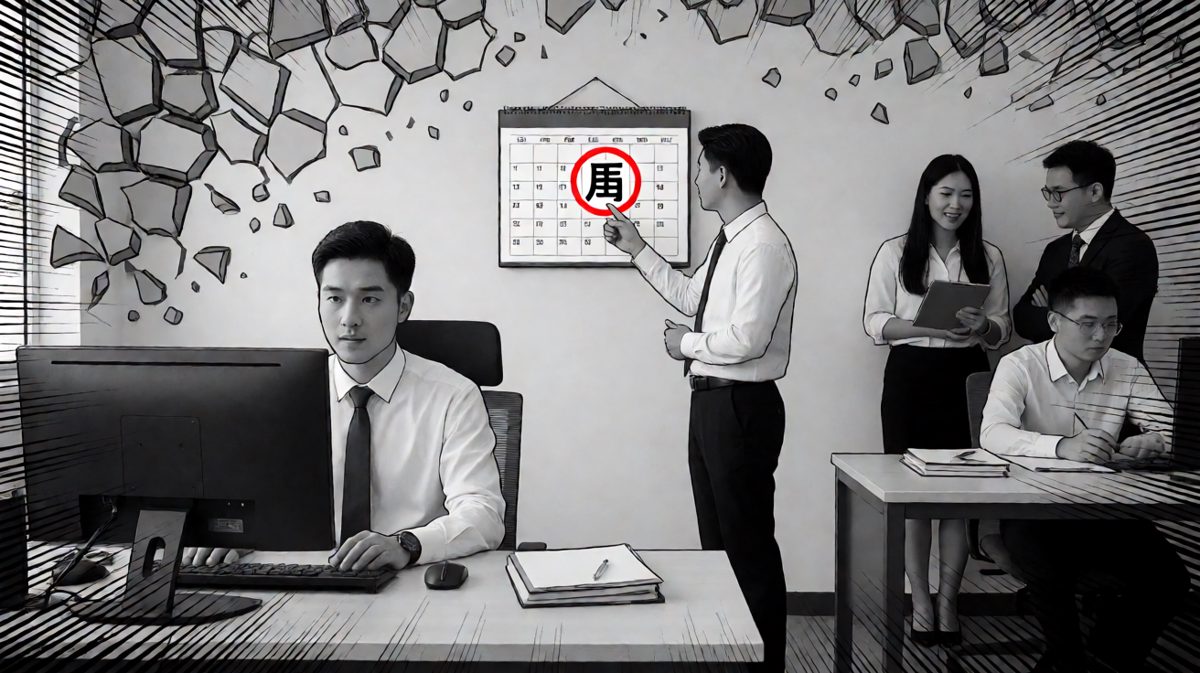 第四格：日历无情提醒——今天是周六，打工人的世界崩塌了