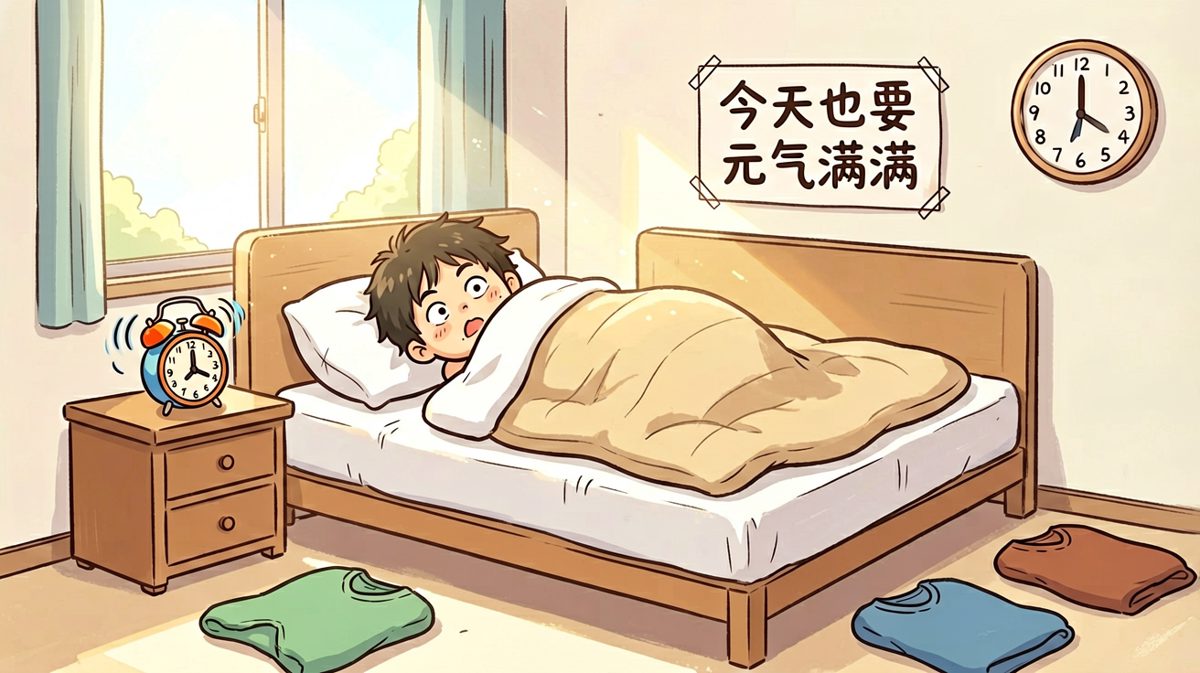 闹钟一响，封印解除——才怪，根本起不来。