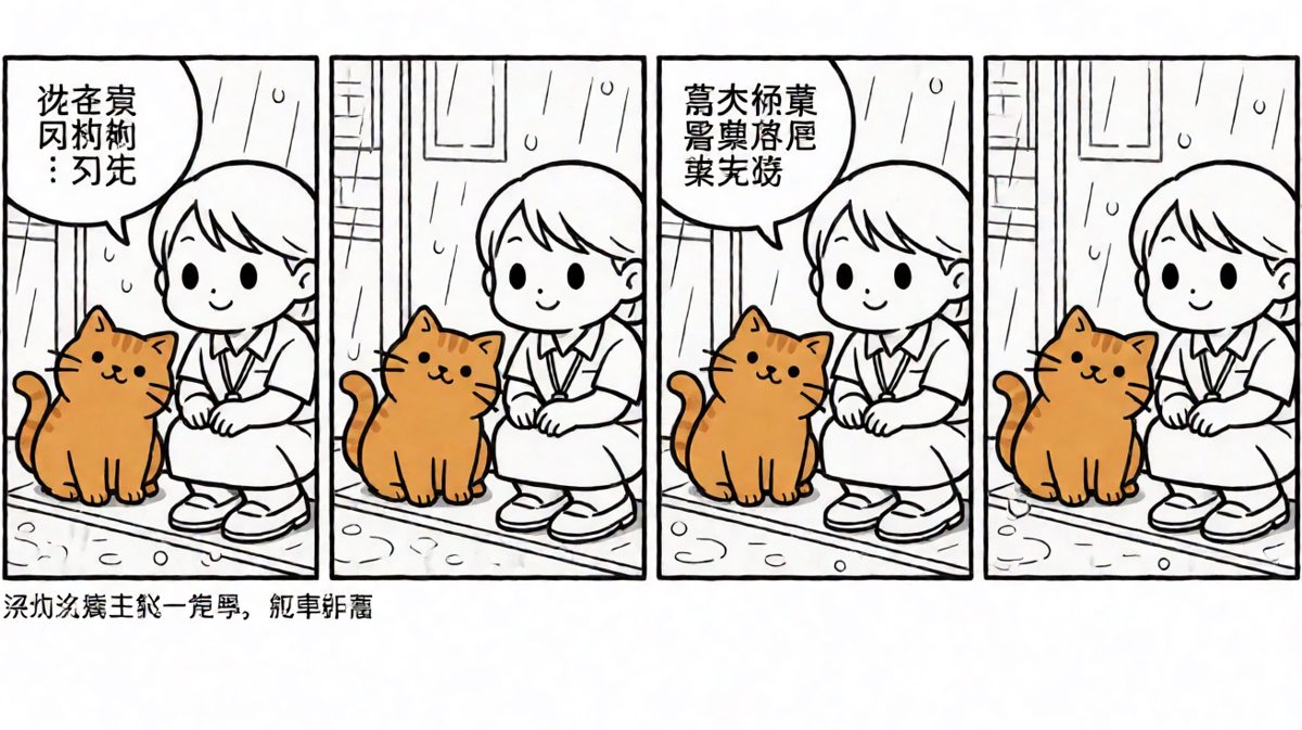 第4格：最致命的是——连路边的猫都在鄙视自己。