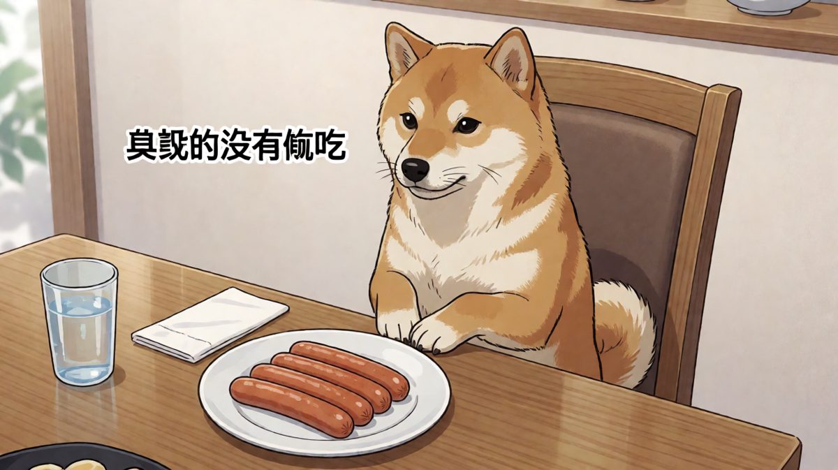 狗狗：不是我吃的，是香肠自己跳进我嘴里的。