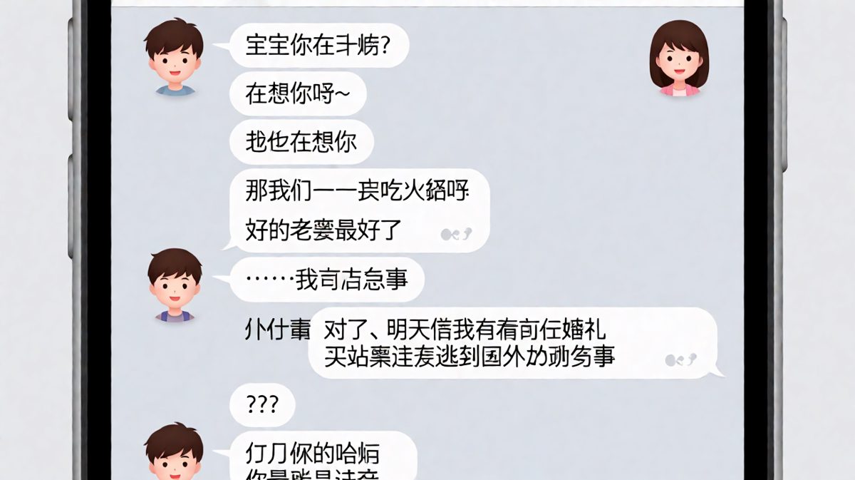 男方试图逃避见前任婚礼的慌张对话