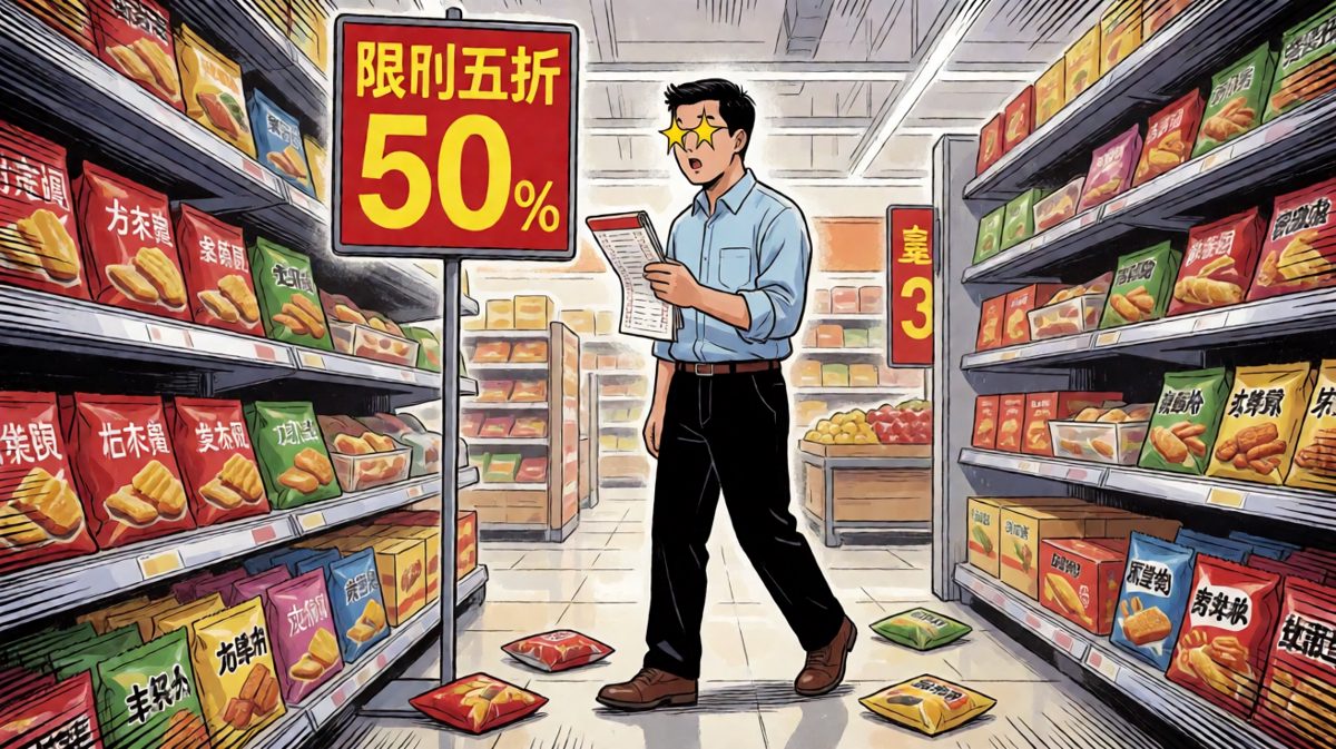 进入超市：这个打折好划算！那个也买了！