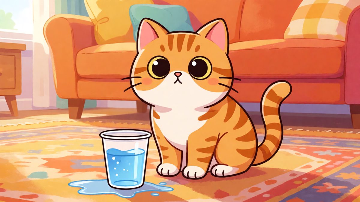 猫咪：这杯水自己跳下去的，跟我有什么关系？