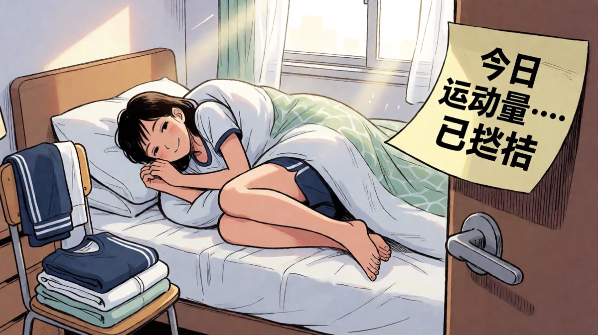 结局：运动五分钟后，主角心满意足地决定睡个回笼觉