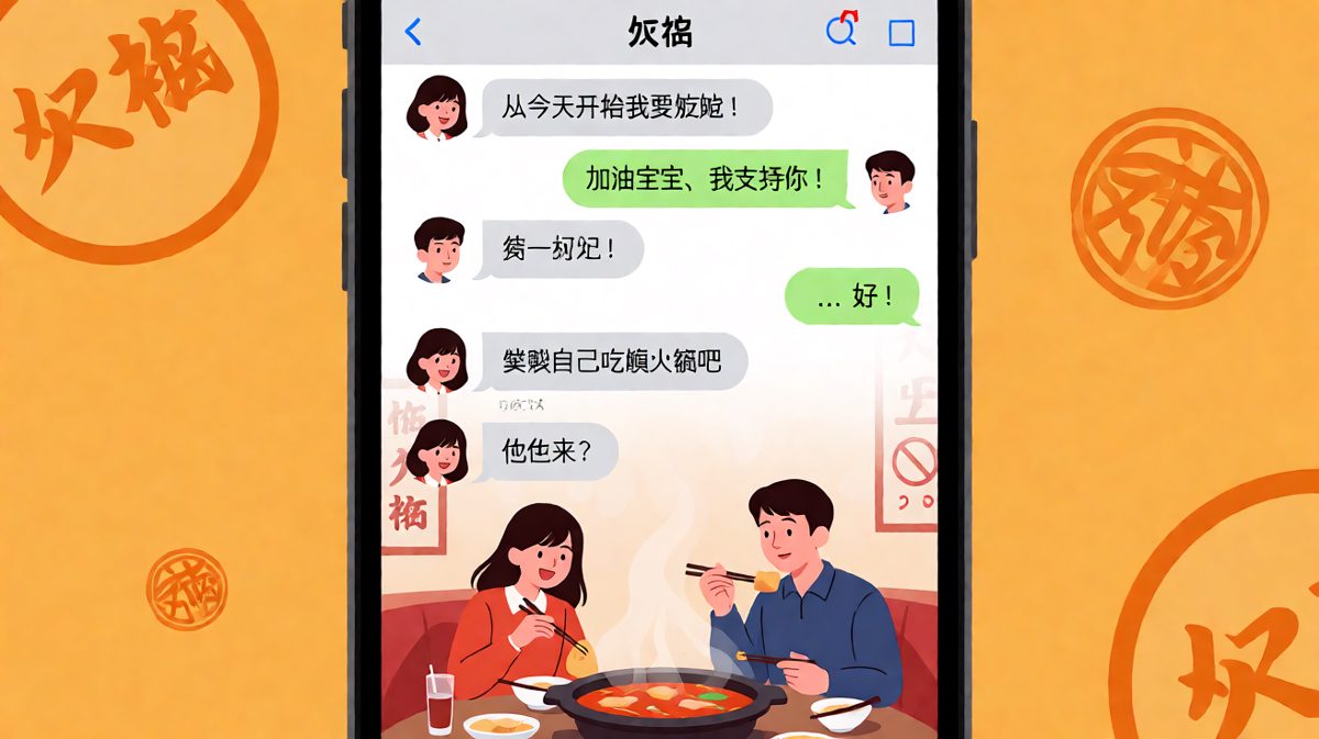 女生说要减肥，结果转身就去吃火锅还叫上男生