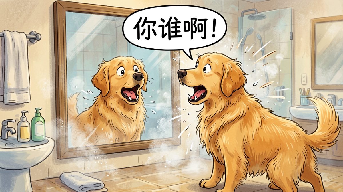 金毛第一次照镜子，以为来了个陌生人