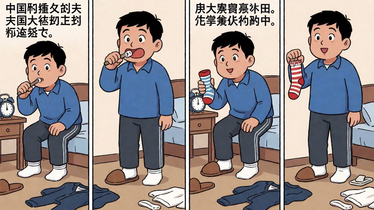 最后的挣扎：边刷牙边穿鞋找袜子
