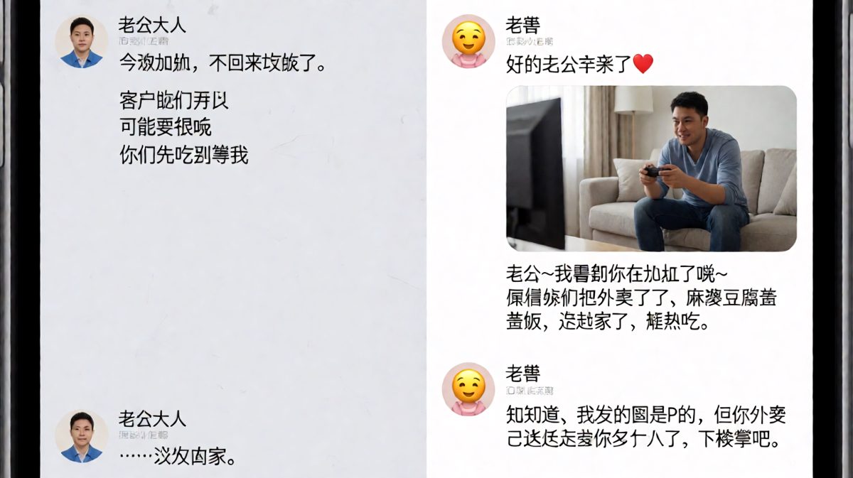 男朋友假装加班，结果被老婆用P图反套路